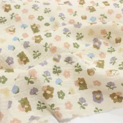 double gauze fabric with a Bears and Flowers print sale by the yard