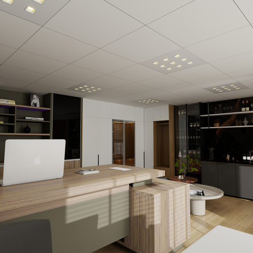 Rhea 9 パネル ライト - 低グレア UGR < 13、高効率 150 lm/w、オフィス、ショッピング モール、地下鉄、ロビーなどに最適。