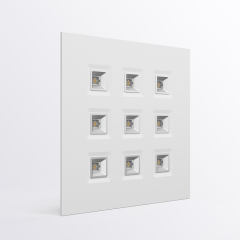 Rhea 9 パネル ライト - 低グレア UGR < 13、高効率 150 lm/w、オフィス、ショッピング モール、地下鉄、ロビーなどに最適。