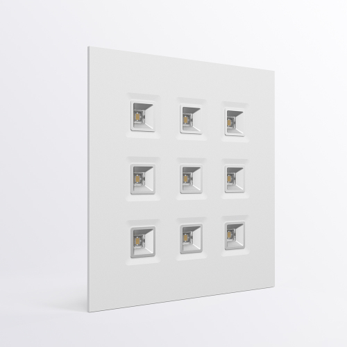 Rhea 9 パネル ライト - 低グレア UGR < 13、高効率 150 lm/w、オフィス、ショッピング モール、地下鉄、ロビーなどに最適。