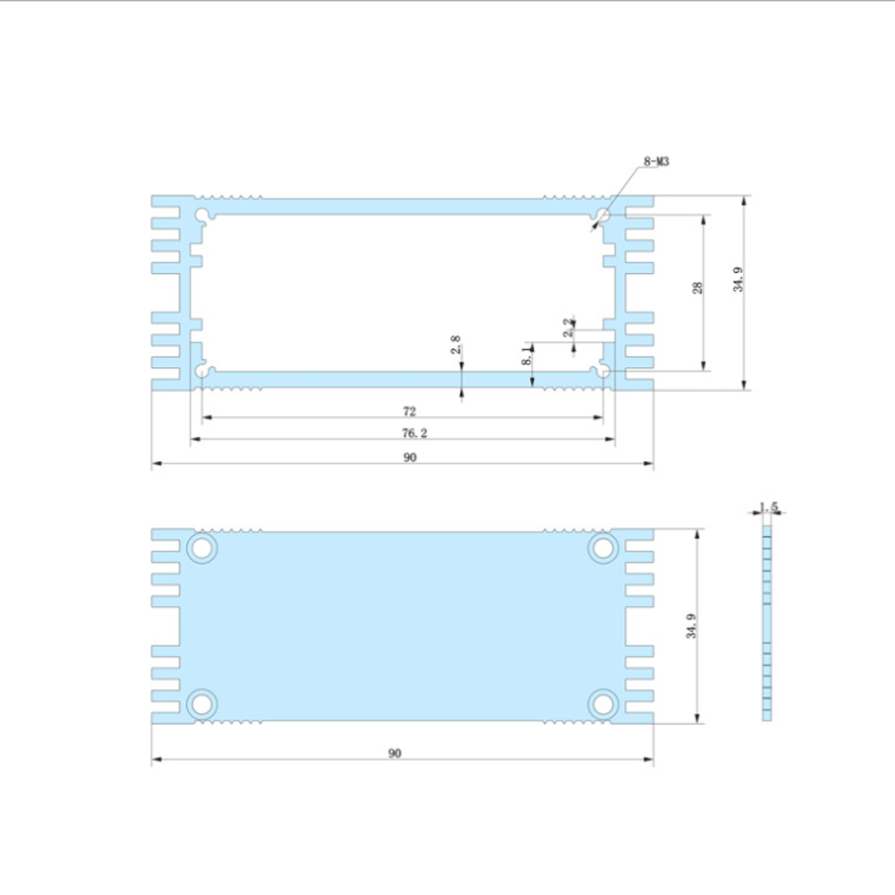 90*35-Lmm anodized extrusion aluminum enclosure cases box electronics enclosure cases