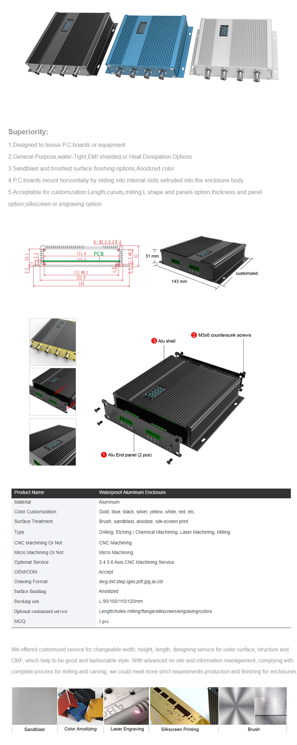 143*31mm Instrument pcb diy aluminum project box