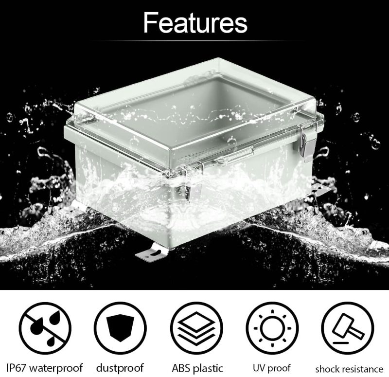 Hinged weatherproof enclosure for electronics junction box IP65 outdoor waterproof electronics device box plastic housing case for circuit board 220x170x110mm