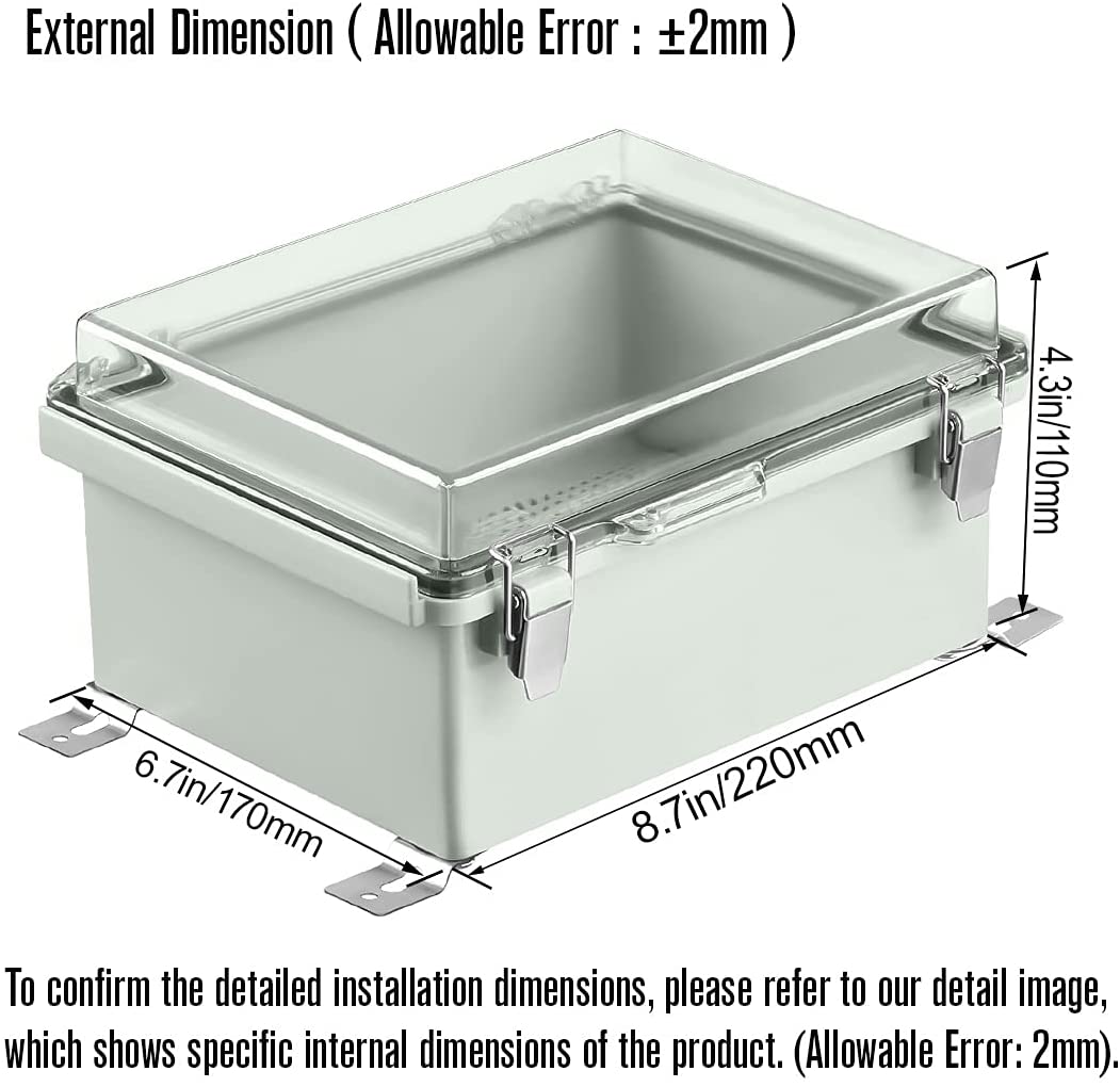 Hinged weatherproof enclosure for electronics junction box IP65 outdoor waterproof electronics device box plastic housing case for circuit board 220x170x110mm