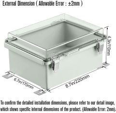 Hinged weatherproof enclosure for electronics junction box IP65 outdoor waterproof electronics device box plastic housing case for circuit board 220x170x110mm