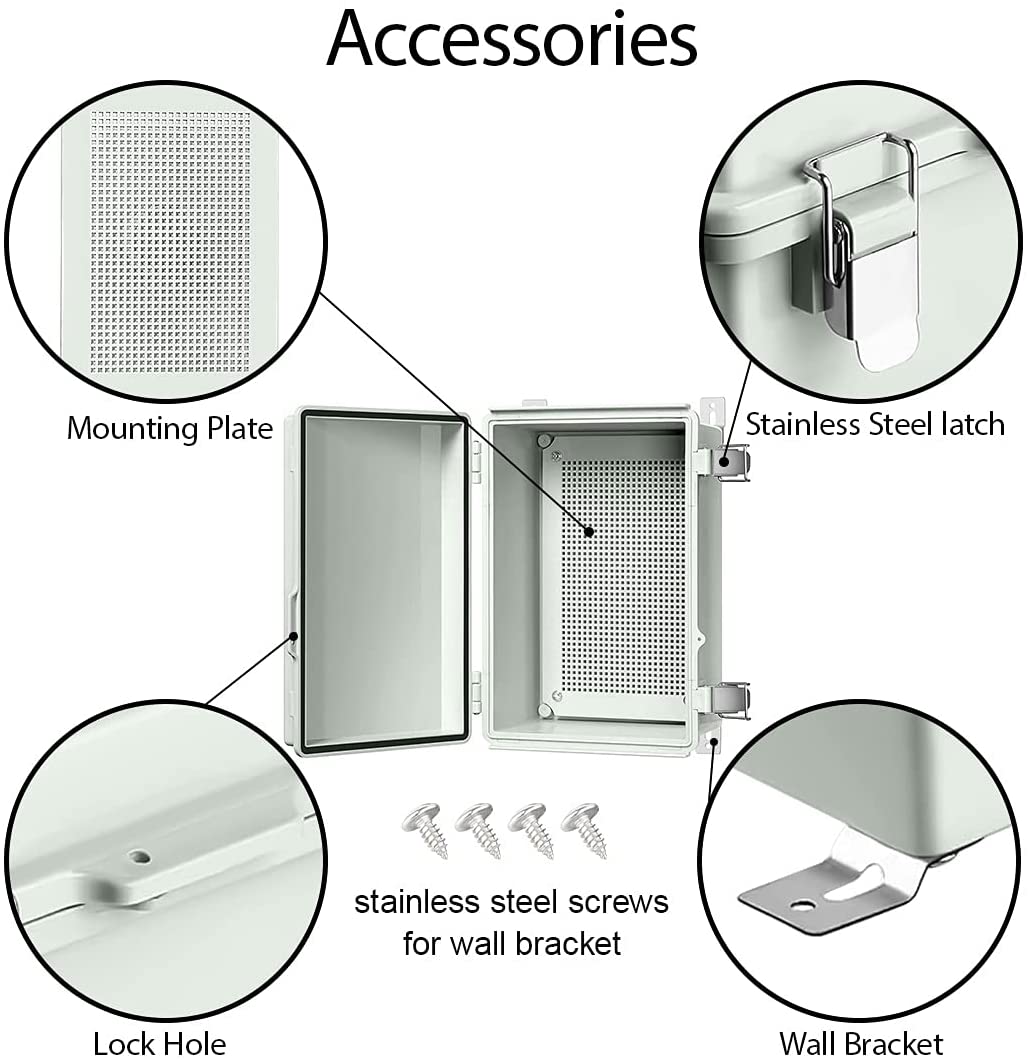 Hinged waterproof electrical box outdoor plastic enclosure junction housing 290x190x140mm