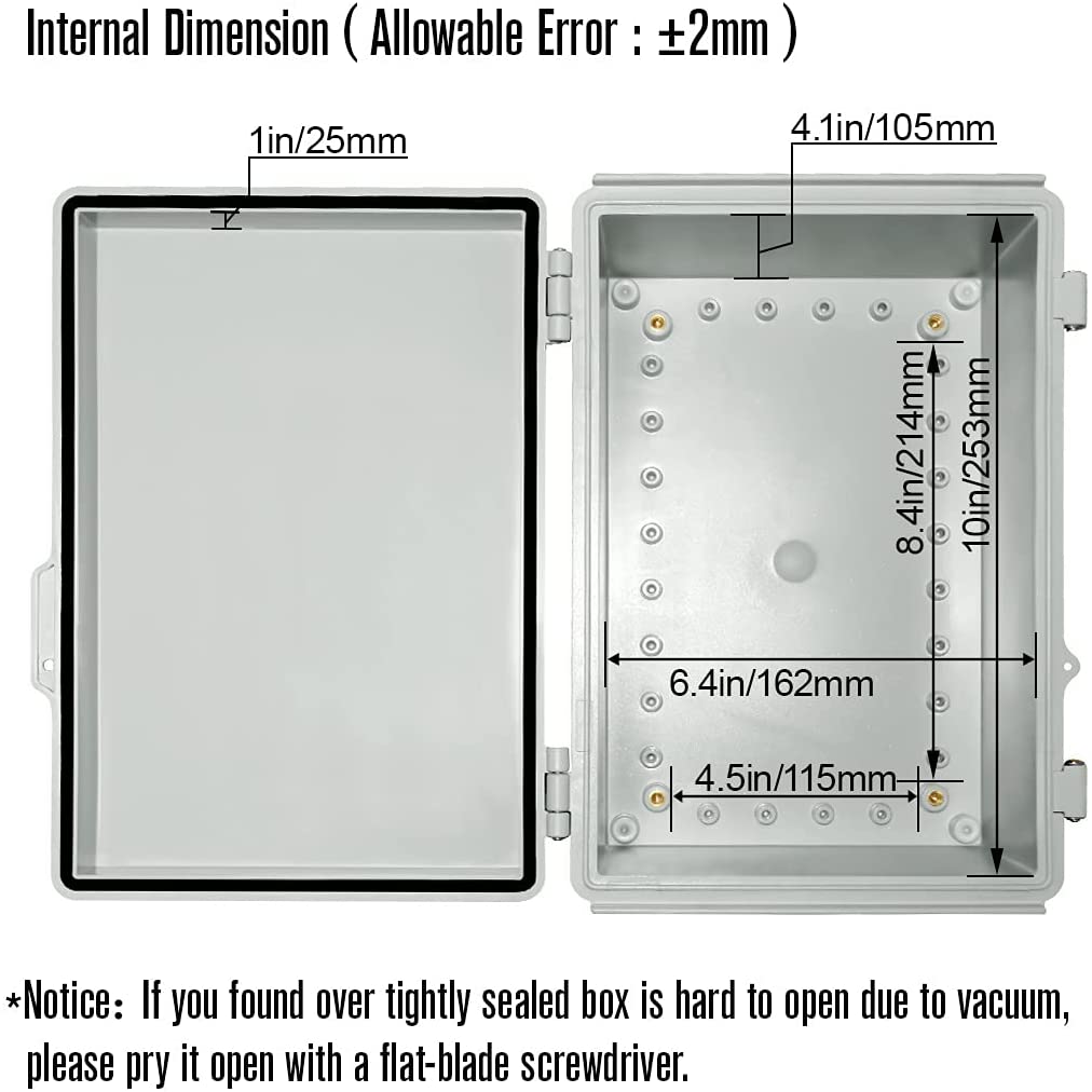 Hinged waterproof electrical box outdoor plastic enclosure junction housing 290x190x140mm