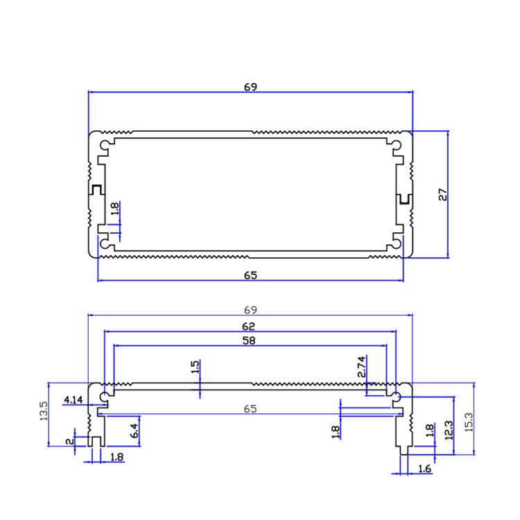 69*24mm-L Anodizing Aluminum Extruded Box Aluminium Extrusion Enclosure