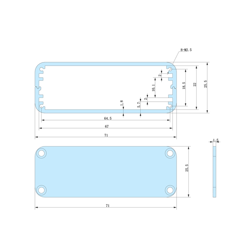71*25.5mm-L aluminum extrusion enclosure equipment case for electronic device