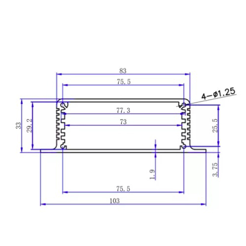 103*33mm-L custom aluminum boxes Housing in Blue color surface powder coating