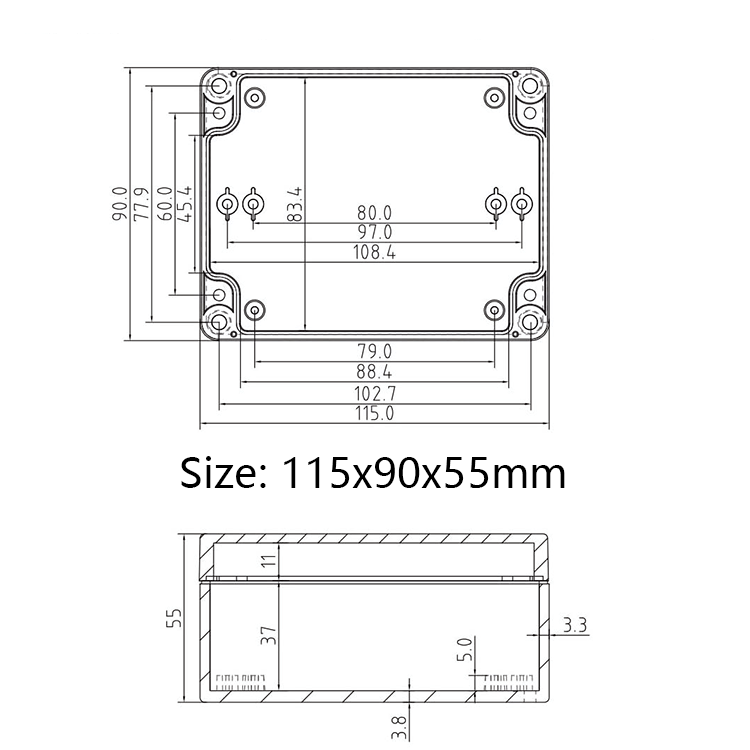 Plastic ABS Waterproof Enclosure Electronic PCB Housing Case Box manufacturer 115*90*55mm