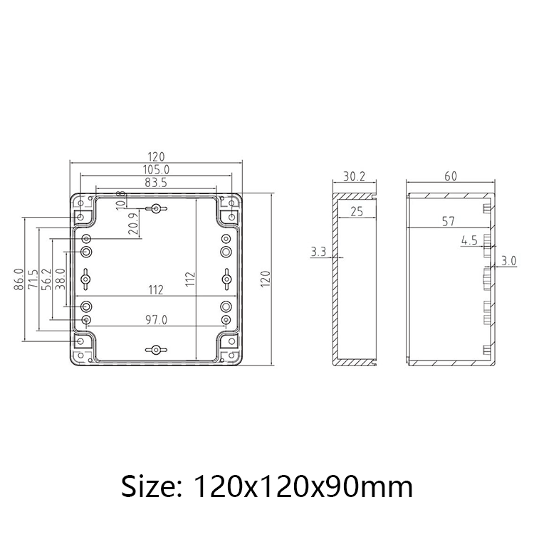 IP65 ABS Plastic Waterproof Project Housing Cabinet Enclosure for Electronics PCB Board 120*120*90mm