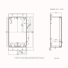 Waterproof plastic box with flanges for pcb and eletronics 200*120*75mm