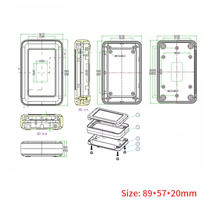 89*57*20mm Small order OEM colorful handheld plastic enclosure for remote