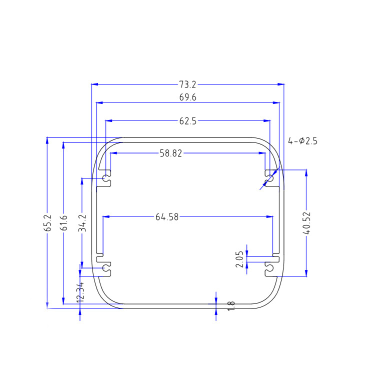 customized extruded aluminum enclosures box electronics enclosure case battery box 73*65mm-L