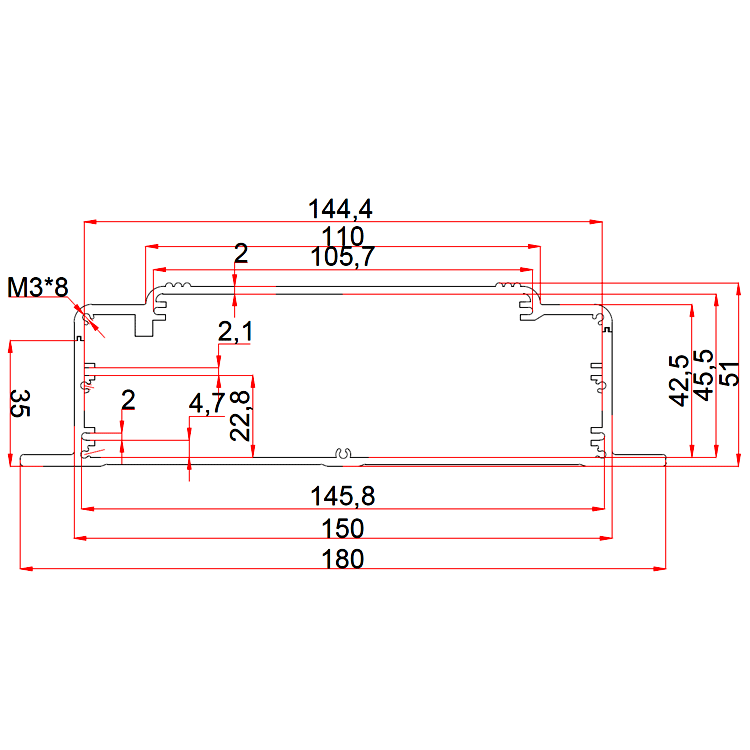 CNC metal stamping extruded aluminum enclosure Electronics enclosure battery box 180*50mm-L