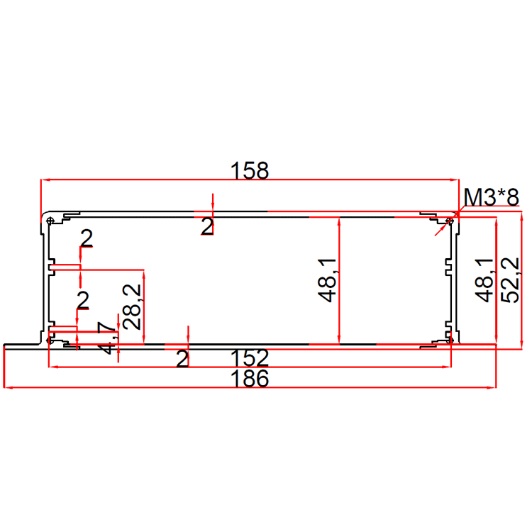 Anodizing Aluminum box Sheet Metal Enclosure Shell Parts Fabrication electronic box case 78*24-L No reviews yet 186*52.2mm-L