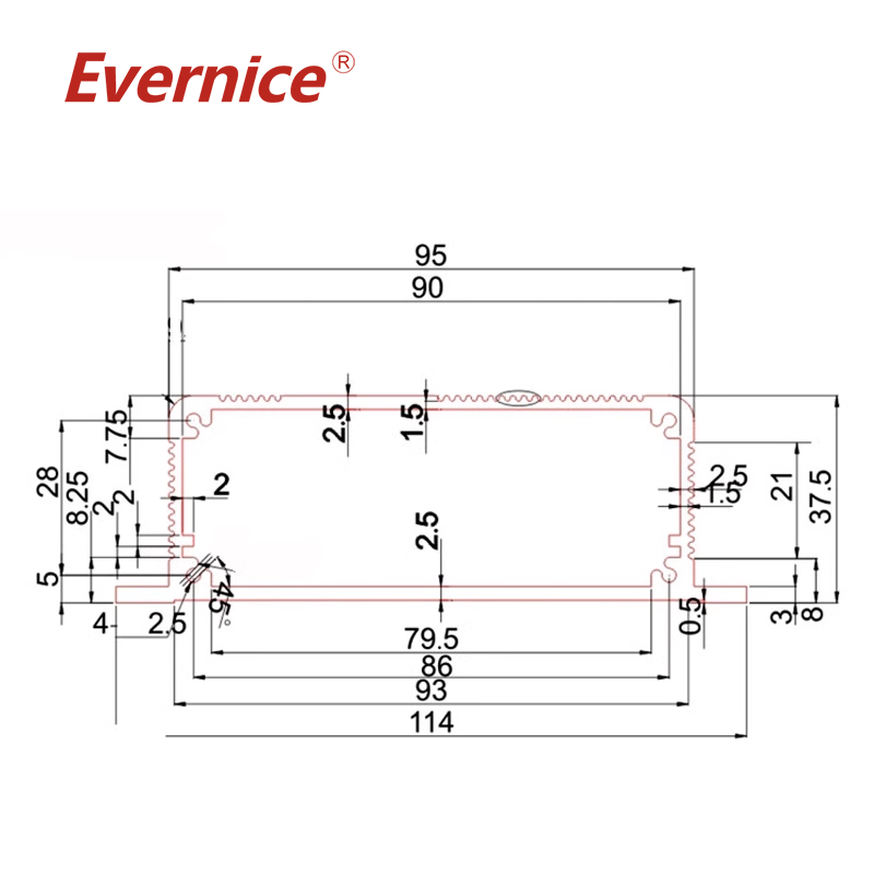 Extruded aluminum enclosure metal enclosure electronics box 114*37.5mm-L