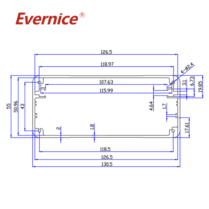 Aluminum enclosure metal fabrication shell aluminum electronics enclosure housing case box 130*56mm-L