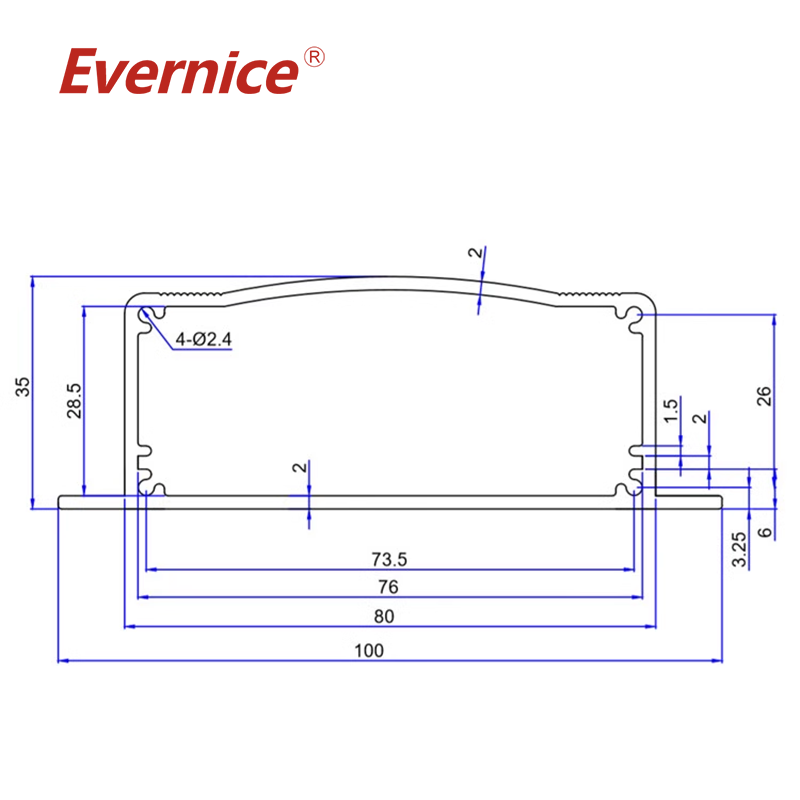 CNC metal stamping extruded aluminum enclosure Electronics enclosure battery box 100*35mm-L