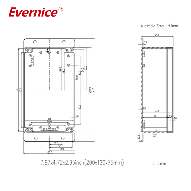 200*120*75mm Waterproof ABS plastic enclosure electronics enclosure PCB enclosure