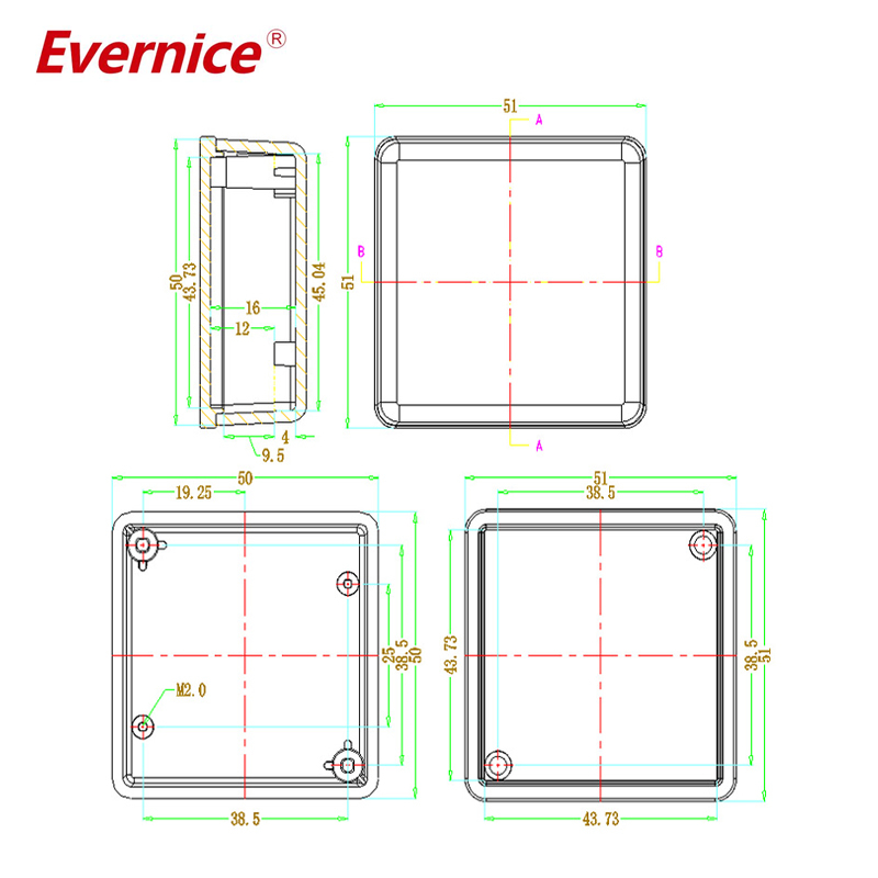 50*50*20mm Abs Plastic Electronic Enclosures Junction Box Enclosure housing