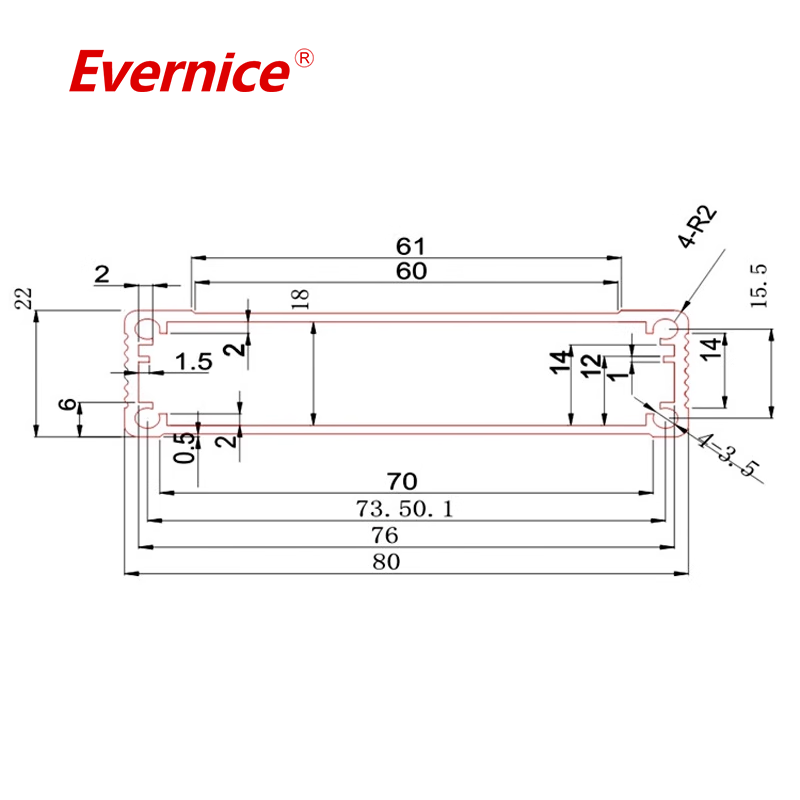 Customized prototype aluminum enclosure sheet metal fabrication electronics enclosure 80*22mm-L