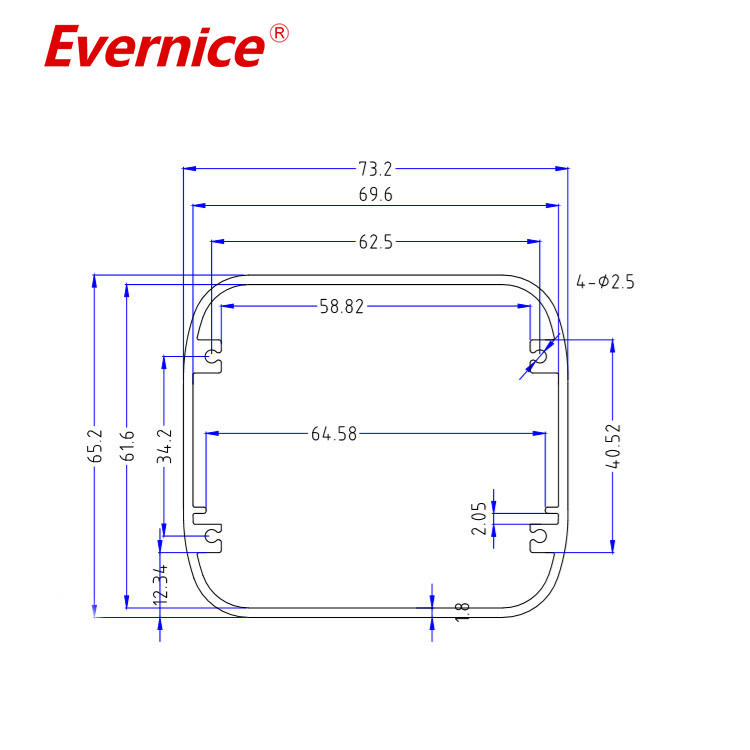 customized extruded aluminum enclosures box electronics enclosure case battery box 73*65mm-L