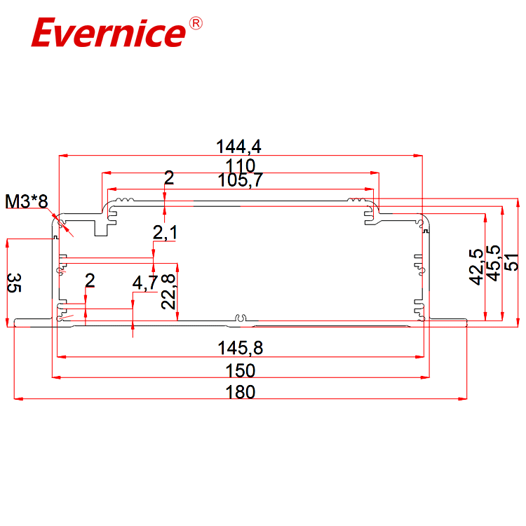 CNC metal stamping extruded aluminum enclosure Electronics enclosure battery box 180*50mm-L