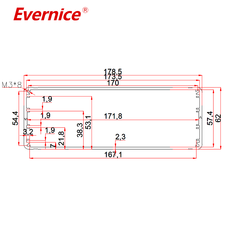 CNC Parts Machining aluminum enclosure sheet metal fabrication enclosure electronics box 178*62mm-L