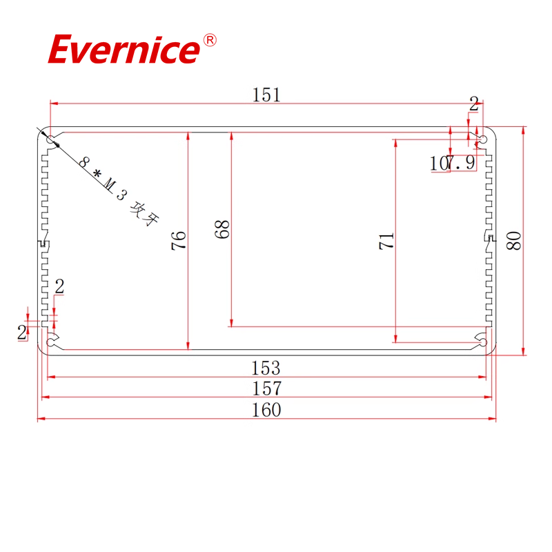 Anodizing Aluminum Metal Enclosure Case Shell Parts Fabrication electronic enclosure box 160*80mm-L