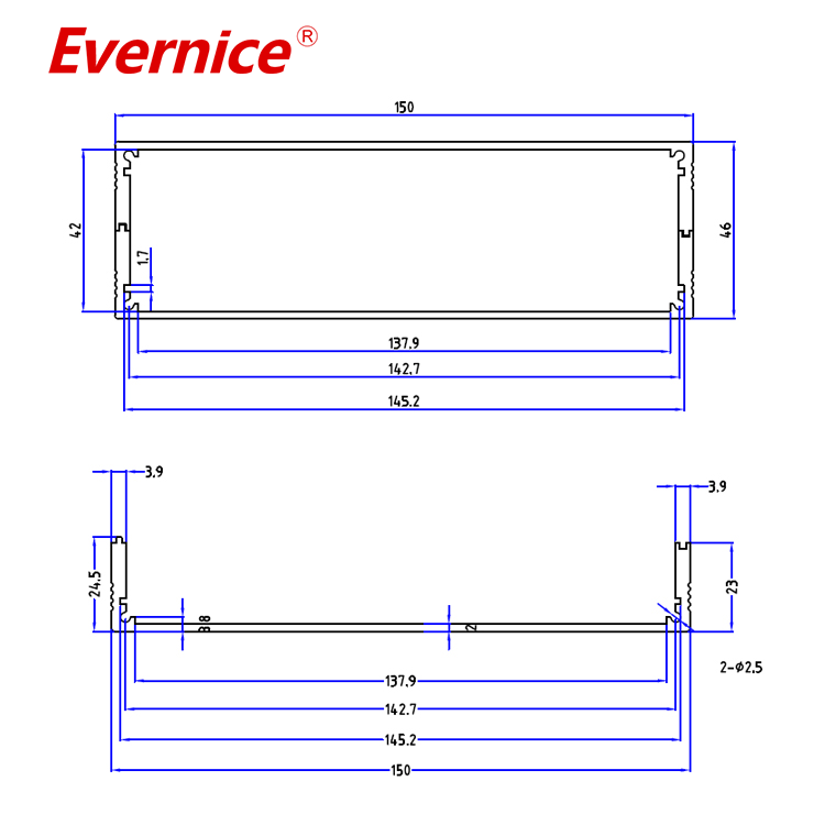 Extruded Aluminum enclosure Metal electronic instruments enclosure electrical box 150*46mm-L