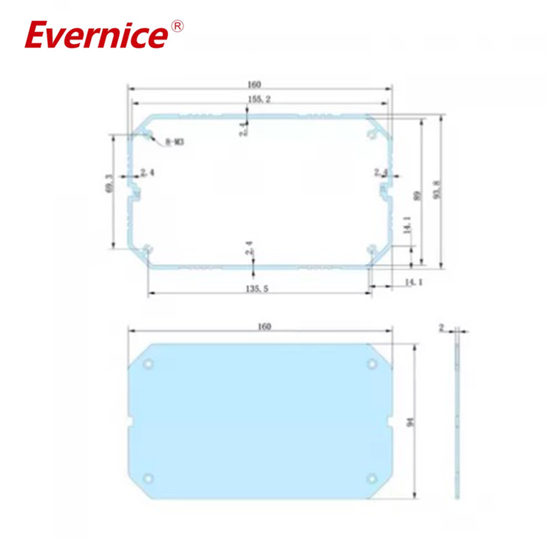 160*94mm-L aluminium casing sheet metal box manufacturer panel box pcb case