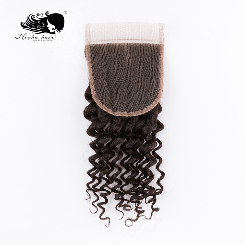 Mocha Hair Deep Wave  Lace Closure 4"X 4" Brazilian Virgin Hair Free Part 10inch-18inch