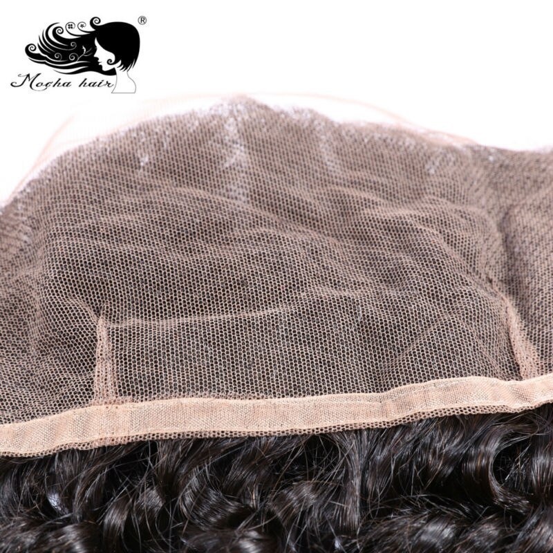 Mocha Hair Brazilian Virgin Hair Deep Wave Lace Frontal Closure 13*4 Bleached Knot 100% Human Hair Natural color