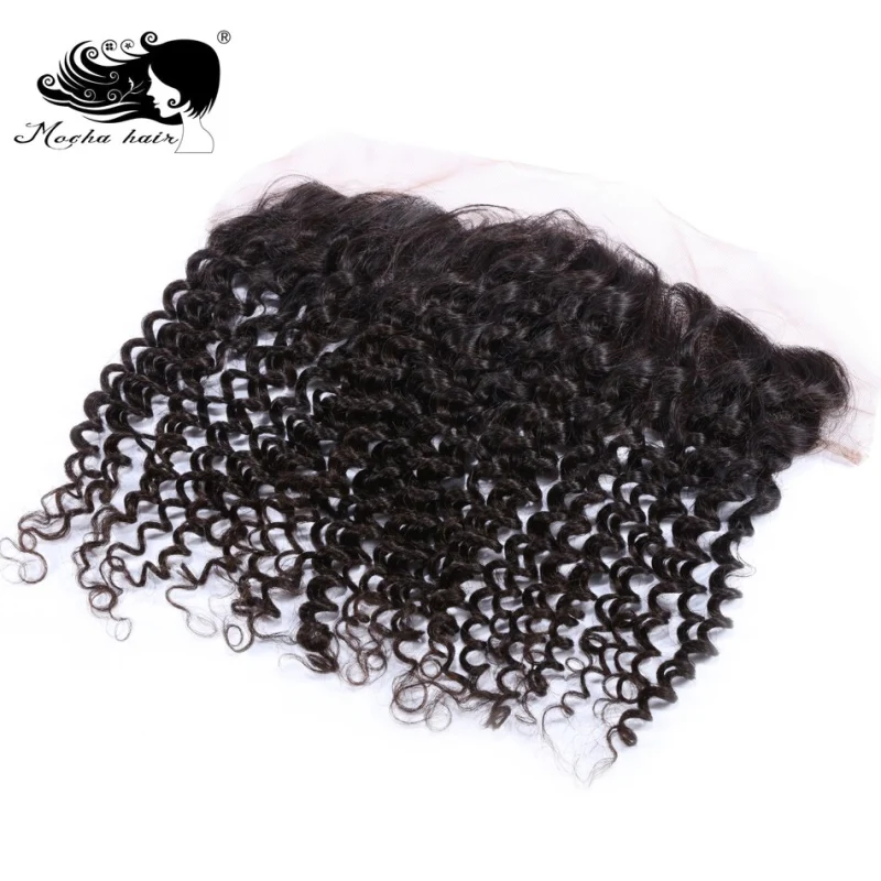 Mocha Hair Brazilian Virgin Hair Deep Wave Lace Frontal Closure 13*4 Bleached Knot 100% Human Hair Natural color