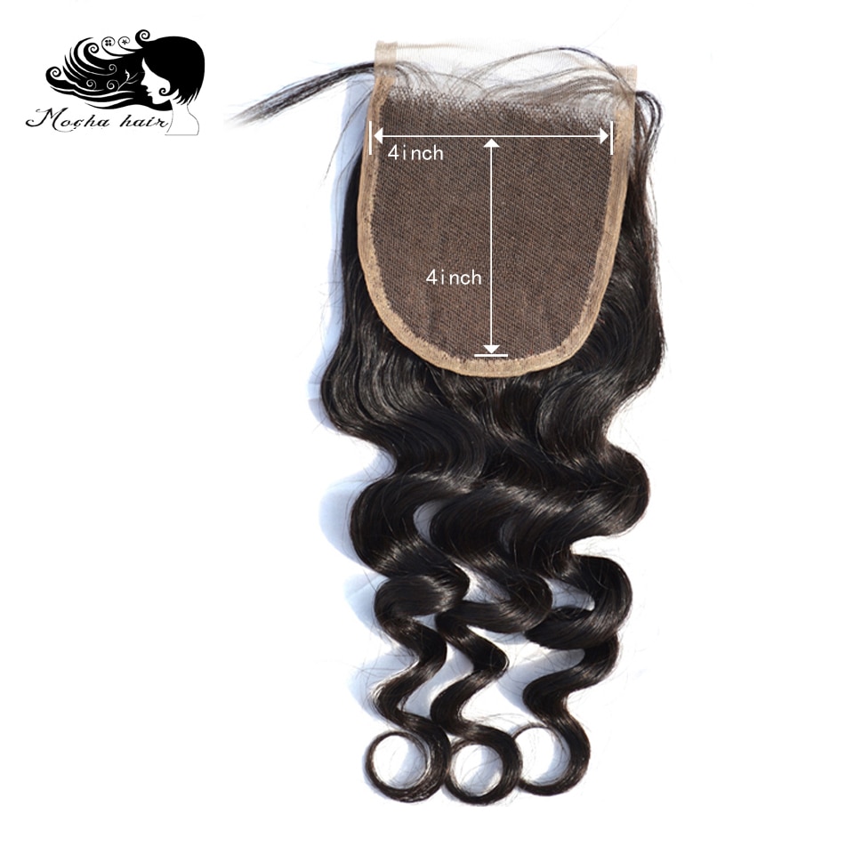 Mocha Hair Lace Closure 4"X 4" Free Part  100%  Human Hair  Brazilian Virgin Hair Loose  Wave