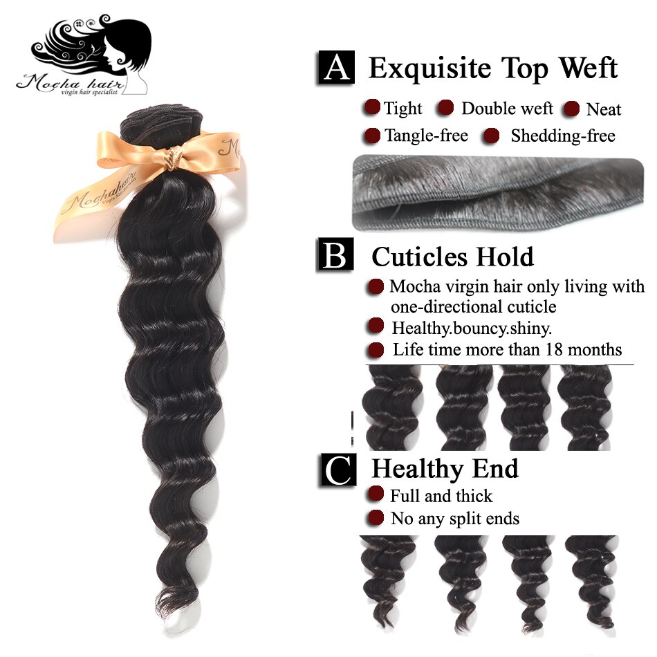 Mocha Hair 10A Brazilian Virgin Hair Loose  Wave 12"-24" 100% Human Hair Weave Bundles Unprocessed Hair Weaving