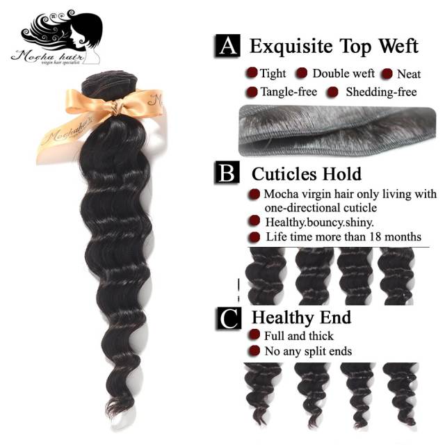 Mocha Hair 10A Brazilian Virgin Hair Loose  Wave 12"-20" 100% Human Hair Weave Bundles Unprocessed Hair Weaving