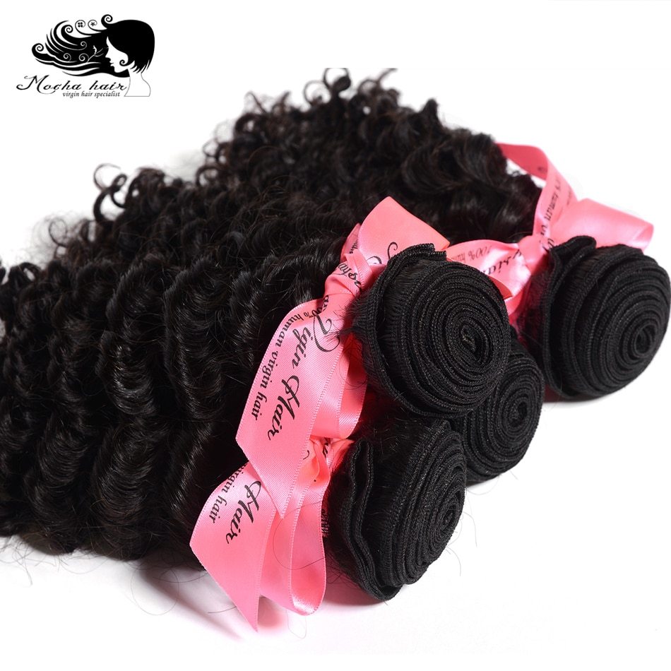 Mocha Hair  Malaysian Vrigin Hair Deep Curly  Wave 100% Human Hair Weave 3 Bundles Natural Color 12"-28" Free Shipping