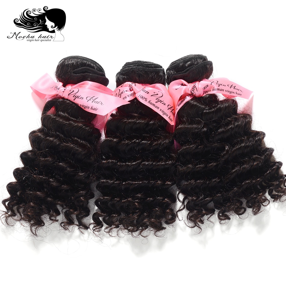 Mocha Hair  Malaysian Remy Hair Deep Curly  Wave 100% Human Hair Weave 3 Bundles Natural Color 22"-28" Free Shipping