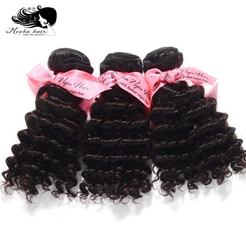 Mocha Hair  Malaysian Vrigin Hair Deep Curly  Wave 100% Human Hair Weave 3 Bundles Natural Color 12"-28" Free Shipping