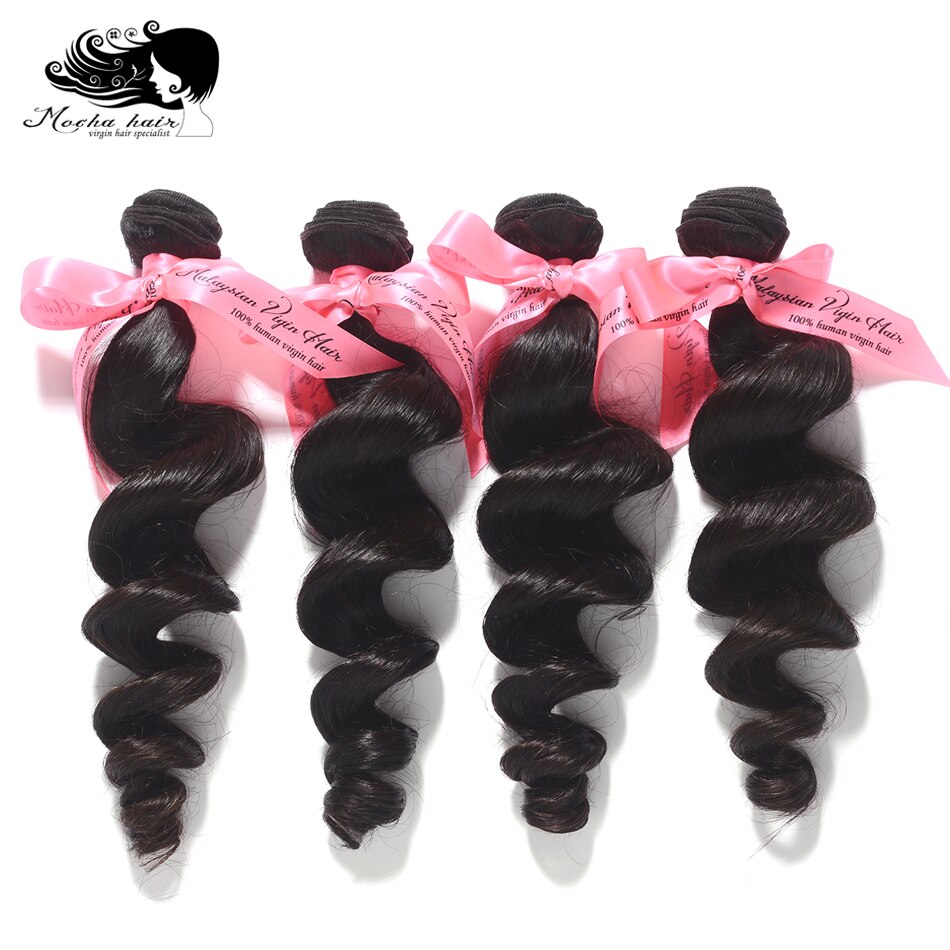 Mocha Hair 10A Malaysia Virgin Hair extension Loose Wave 12"-24" Nature Color  100% Human Hair Weaves