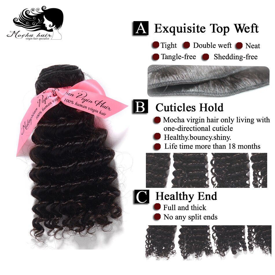 Mocha Hair Deep Wave Malaysia Remy Hair  extension 22inch-28inch Natural Color  100% Human Hair Weaves