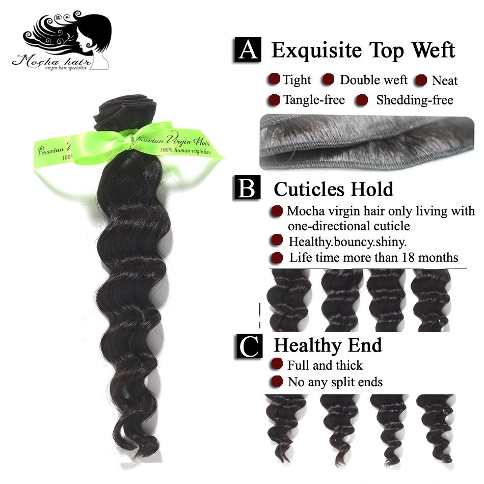 MOCHA Hair 10A Peruvian Virgin Hair Loose Wave 3 Bundles 100% Unprocessed Human Hair Extension Free Shipping Natural Color