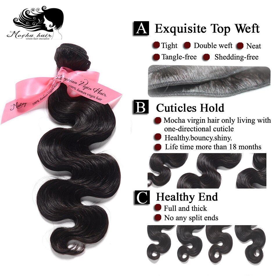 Mocha Hair 10A Malaysian Body Wave Hair 1 Bundle 10"-26" Natural Color 100% Human virgin Hair