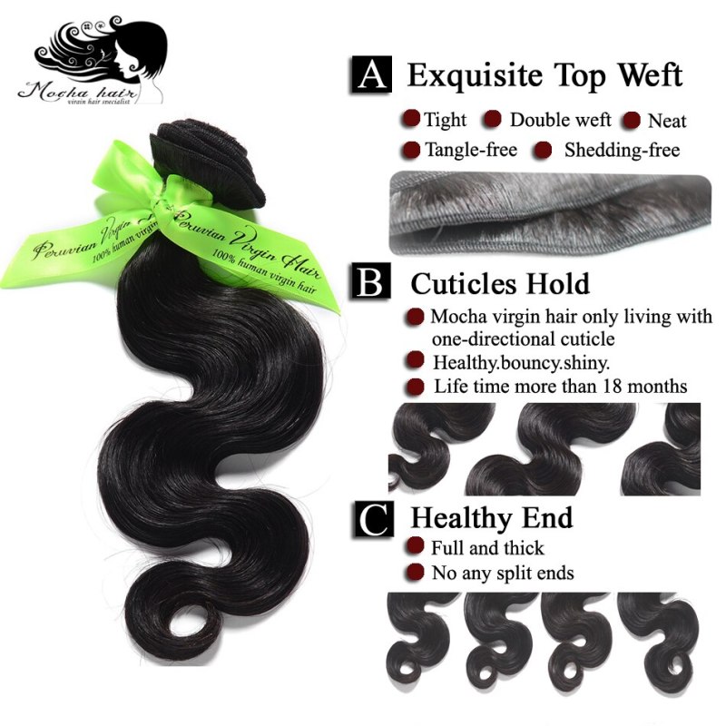 Mocha Hair Body Wave Peruvian Virgin Hair  extension 10inch-28inch Nature Color  100% Human Hair Weaves