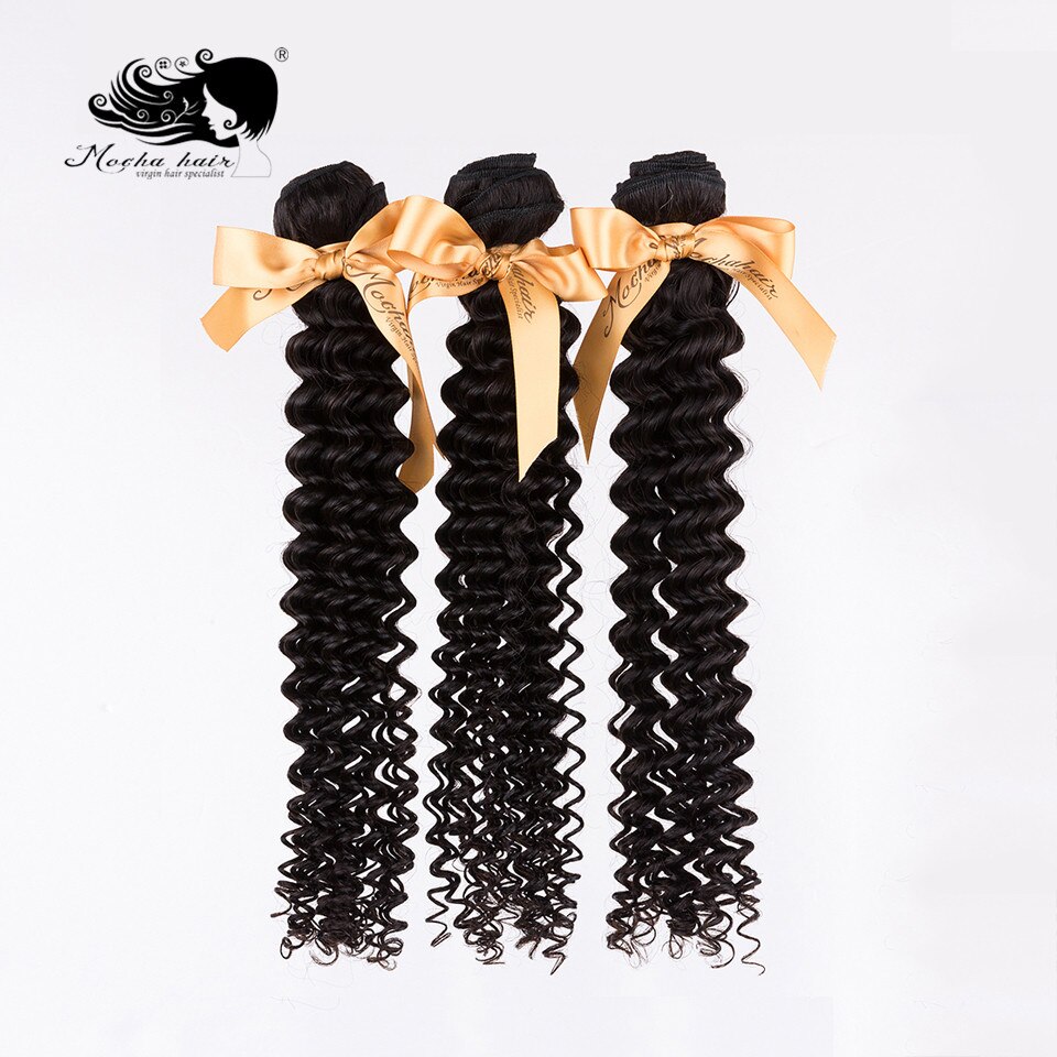 Mocha Hair  Brazilian Remy Hair Deep Wave 100% Human Hair Weave 3 Bundles Natural Color 12"-28" Free Shipping