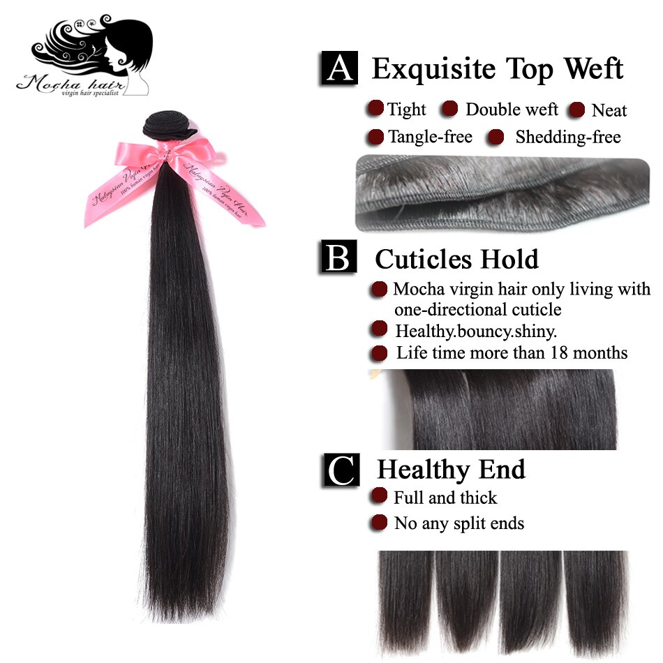 Mocha Hair 10A Malaysia Virgin Straight  Hair  extension  8"-26" Nature Color  100%  Unprocessed Human Hair Weaves
