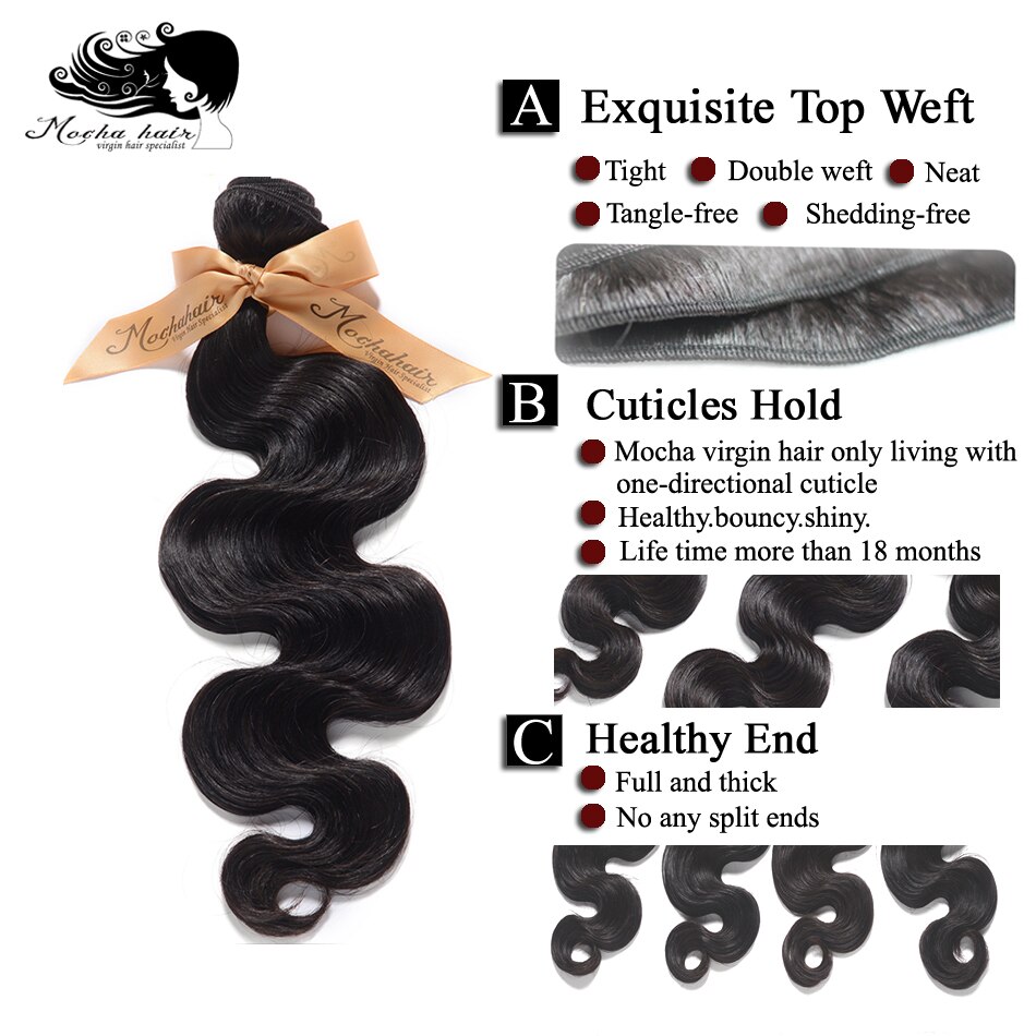 Mocha Hair 10A Brazilian Virgin Hair Body Wave 4 Bundles Natural Color 10“-26” 100% Human Hair Weaving Free Shipping